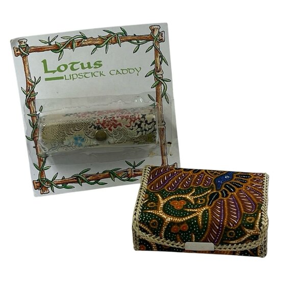 Vintage Lipstick Holders Tapestry Floral With Mirror Snap Close Retro Lot Of 2 - Picture 1 of 12